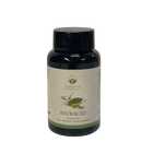 Ayurveda Specialist B.V. Ayuracid Nahrungsergänzungsmittel mit 500 mg, zeigt die Verpackung und den Produktnamen auf der Flasche.
