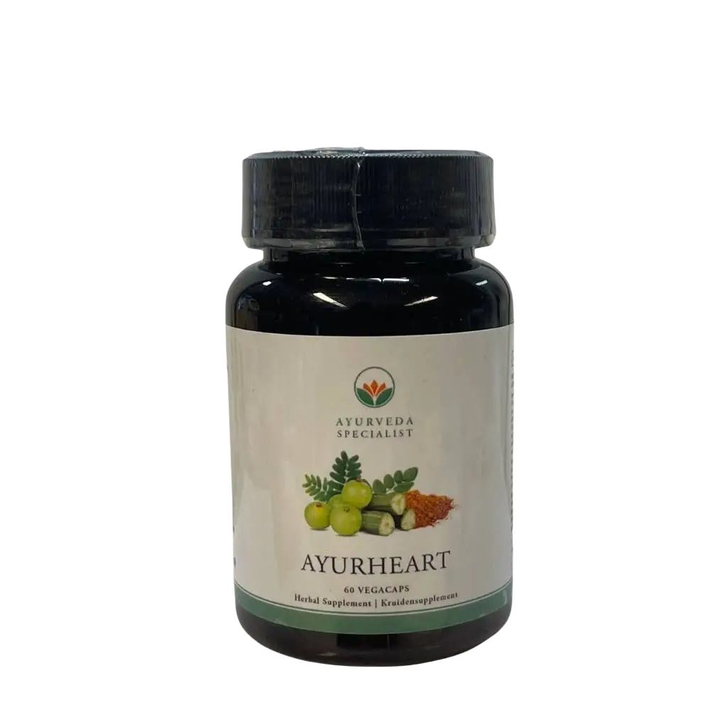 Ayurherz 500 mg Kapseln von Ayurveda Specialist B.V., pflanzliche Nahrungsergänzung zur Unterstützung von Herz und Blutgefäßen.