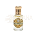 Ein klares glasfläschchen mit goldfarbenem deckel und label, neroli bergamot duftöl von song of india, 10 ml, mana shop