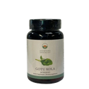 Schwarze glasflasche gotu kola von ayurveda specialist mit weißem etikett und grünen blättern für mentale klarheit