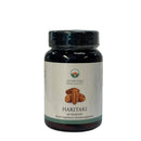 Eine schwarze Flasche Haritaki Kräuterkapseln von Ayurveda Specialist.
