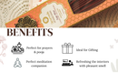 Eine Grafik mit dem Titel „BENEFITS“ (Vorteile), die vier Verwendungszwecke für Räucherstäbchen bewirbt: Perfekt für Gebete und Pooja, Ideal als Geschenk, Perfekter Meditationsbegleiter und Erfrischt Innenräume mit angenehmem Geruch. Eine teilweise sichtbare Schachtel Ayurveda Sage Mint Räucherstäbchen ist oben zu sehen.







Eine Grafik mit dem Titel „BENEFITS“ (Vorteile), die vier Verwendungszwecke für Räucherstäbchen bewirbt: Perfekt für Gebete und Pooja, Ideal als Geschenk, Perfekter Meditationsbegle