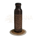 Ayurveda spezialist kupferwasserflasche antik graviert in dunkelbraun mit schwerlast-design und schwarzem schraubdeckel