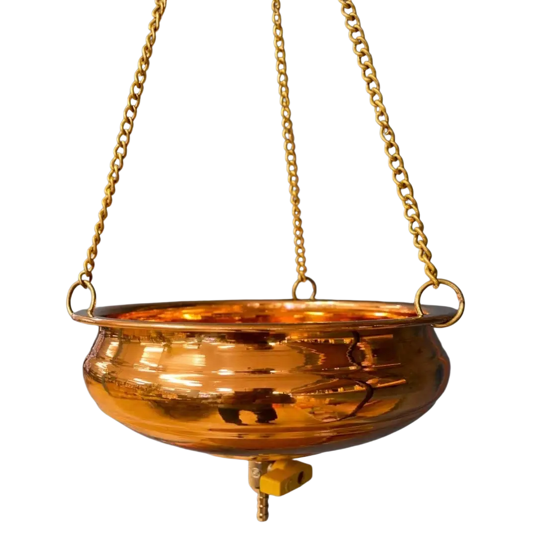 Reines kupfernes Shirodhara-Gefäß von Ayurveda Specialist B.V. für Körperpflege, Durchmesser ca. 23 cm, handgefertigt, traditionelles Design