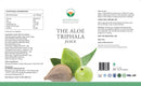 Aloe Triphala Saft in 1-Liter-Flasche, Naturprodukt von Ayurveda Specialist B.V., zeigt die Flasche mit grünem Saft und Etikett.