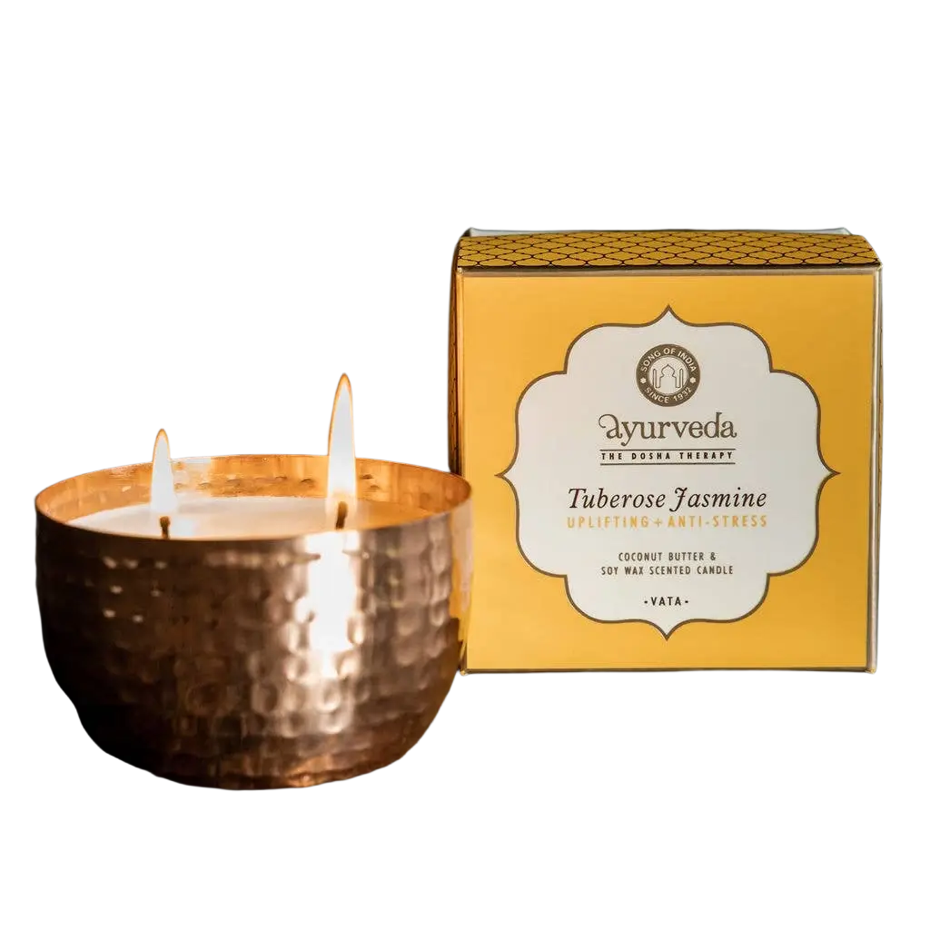 Ayurveda Specialist B.V. Song of India Duftkerze mit Tuberose, Jasmin und Vata, zwei Dochte, elegante Kerze in Glas.