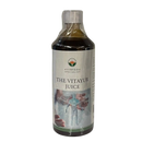 A dunkelbernsteinfarbene flasche mit klarer plastikmütze und der vitayur juice etikett vom ayurveda specialist ohne zugesetztes wasser