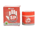 Roter zylindrischer jar samahan sp balsam ayurvedischer kräuterbalsam mit weißem handlogo und passendem deckel