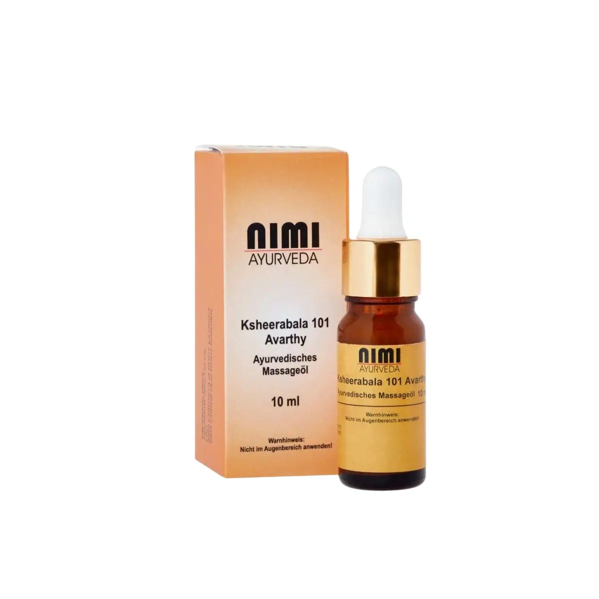 Ayurvedisches Massageöl Ksheerabala 101 Avarthy von AHG, entspannendes Öl für Nerven, Rheuma und Verspannungen, Flasche mit Öl.