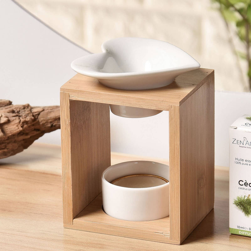 Zen'Arome - Fondoir à cire parfumée - Bougeoir en céramique et bambou