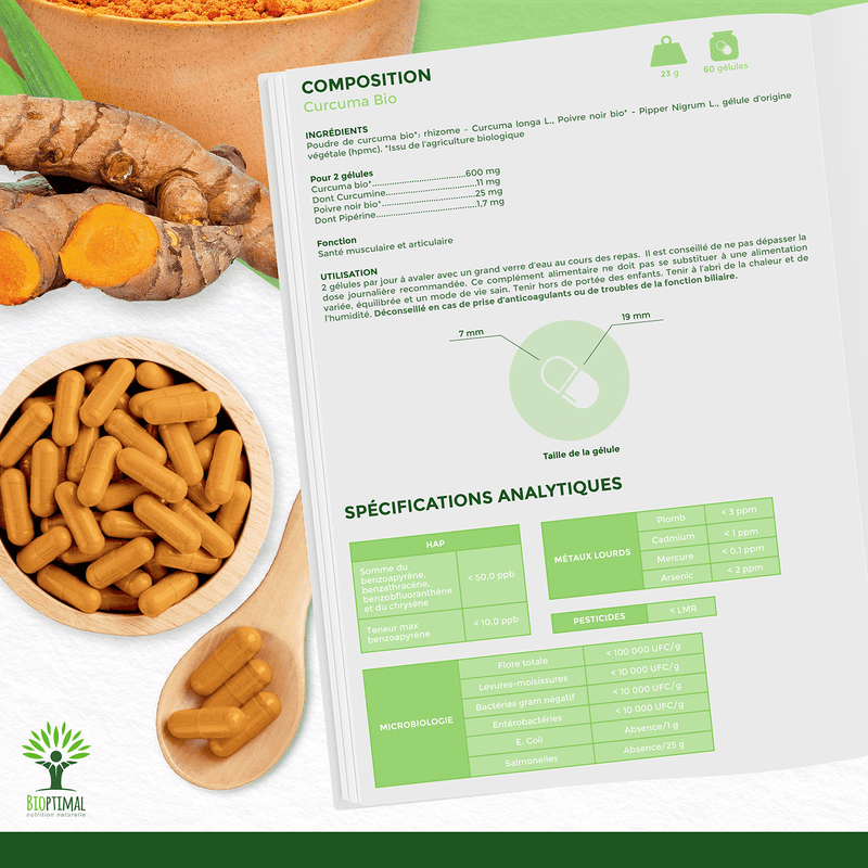 Curcuma bio - Articulations, Perte de poids - Complément alimentaire - en capsules