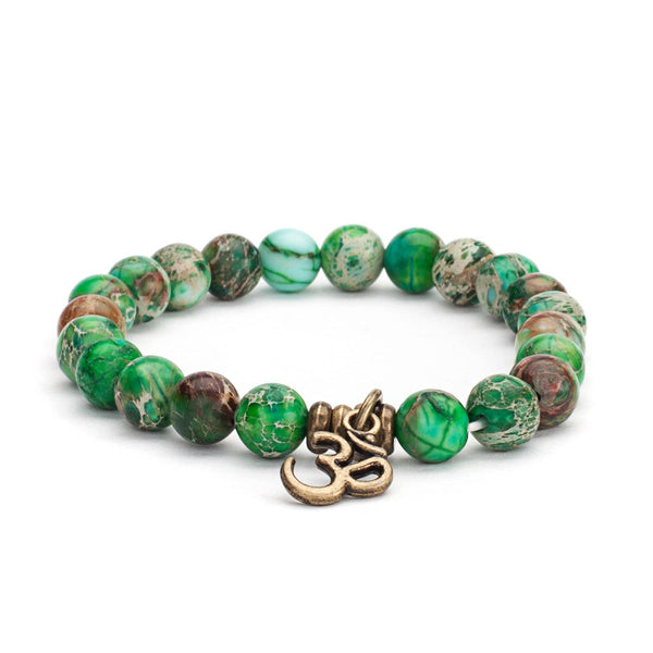 Mala Bracelet, Green Imperial with Om