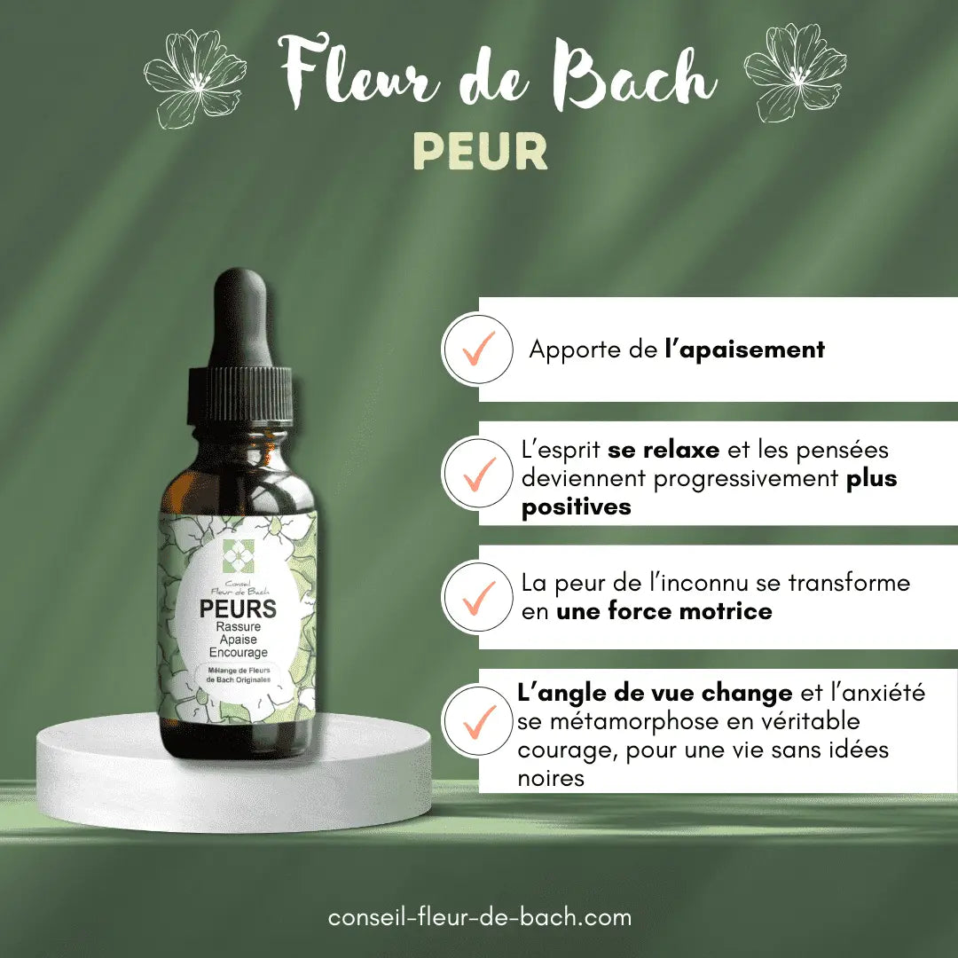 Bachblüten Angst Tropfen von Conseil Fleur de Bach, natürliche Hilfe bei Ängsten und innerer Unruhe, Flasche mit Tropfen.