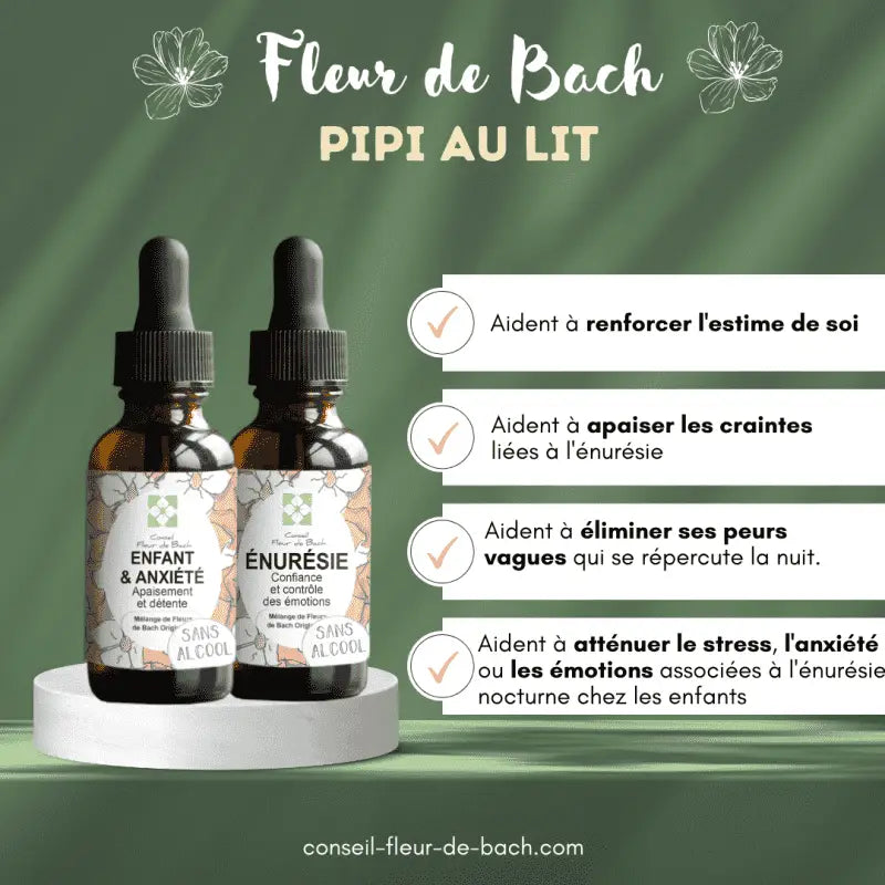 Bachblüten Enuresis Tropfen von Conseil fleur de Bach für natürliche Unterstützung bei Bettnässen, Flasche mit Tropfen.