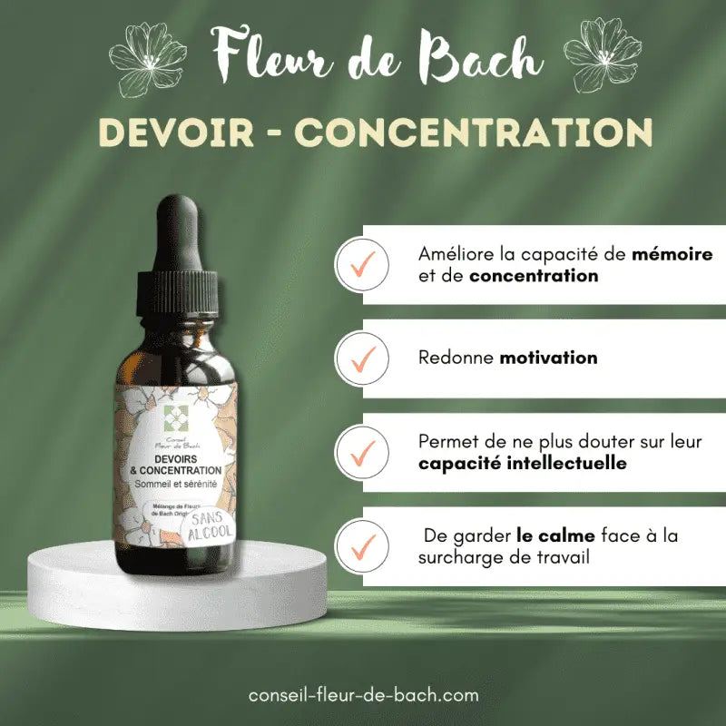 Bachblüten Hausaufgaben & Konzentration Tropfen von Conseil fleur de Bach, natürliche Unterstützung für fokussiertes Lernen