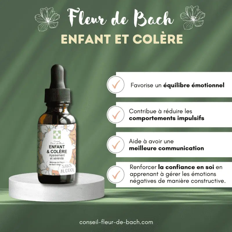 Bachblüten Kind & Wut Tropfen von Conseil fleur de Bach, natürliche Hilfe bei Wutausbrüchen, Flasche mit Tropfen.