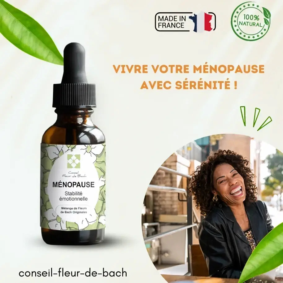Bachblüten Menopause Nahrungsergänzung von Conseil fleur de Bach für emotionale Stabilität und Gelassenheit, Flasche mit Tropfen