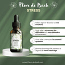 Dunkle bernstein glasflasche mit schwarzem tropfer und weißem etikett fleur de bach stress zur beruhigung bei innerer unruhe mana shop