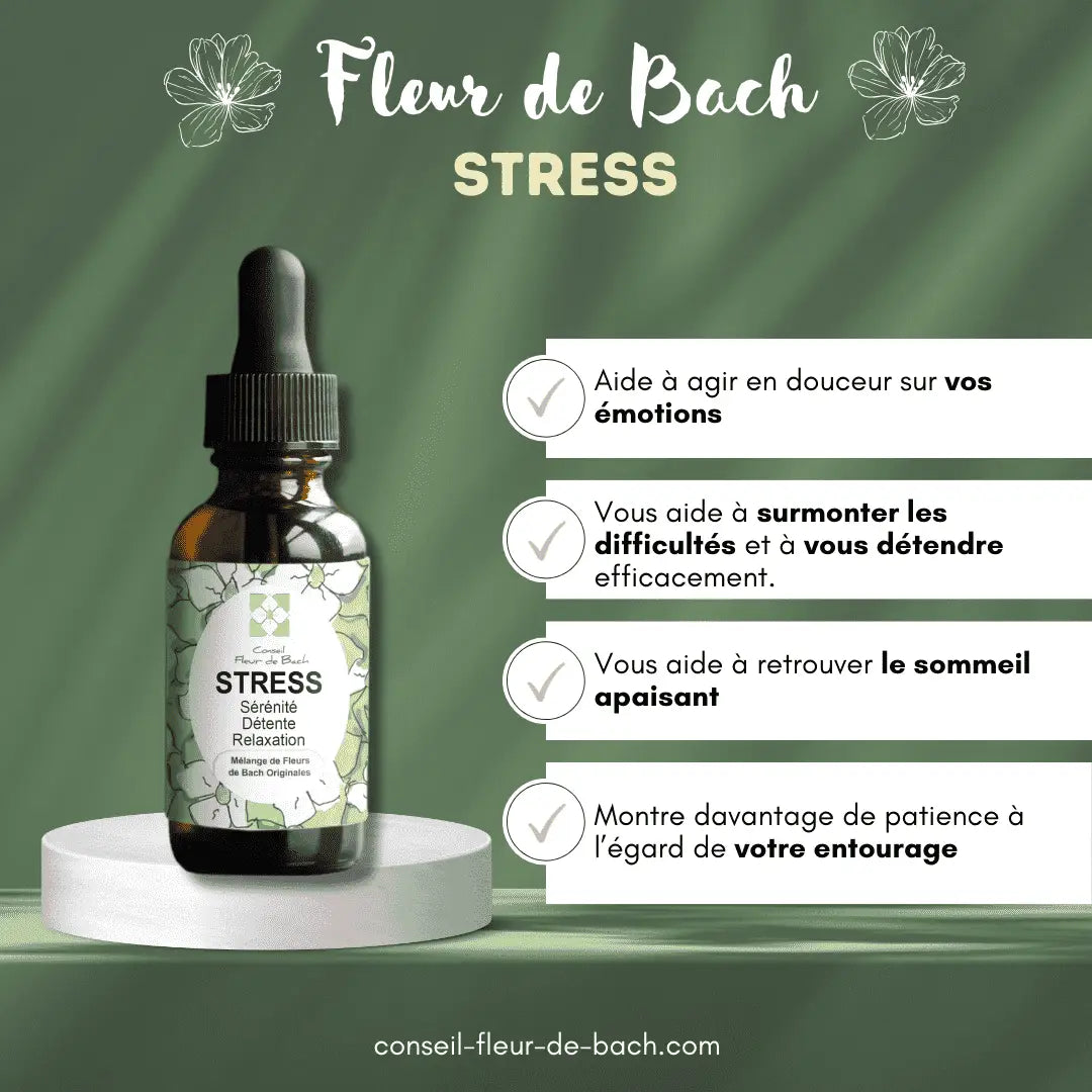 Dunkle bernstein glasflasche mit schwarzem tropfer und weißem etikett fleur de bach stress zur beruhigung bei innerer unruhe mana shop