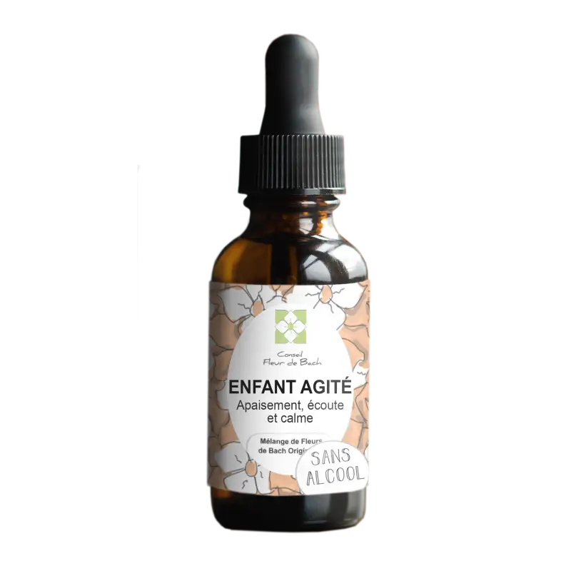 Bachblüten Unruhiges Kind Tropfen von Conseil fleur de Bach, natürliche Unterstützung bei Hyperaktivität, Flasche mit Tropfen.