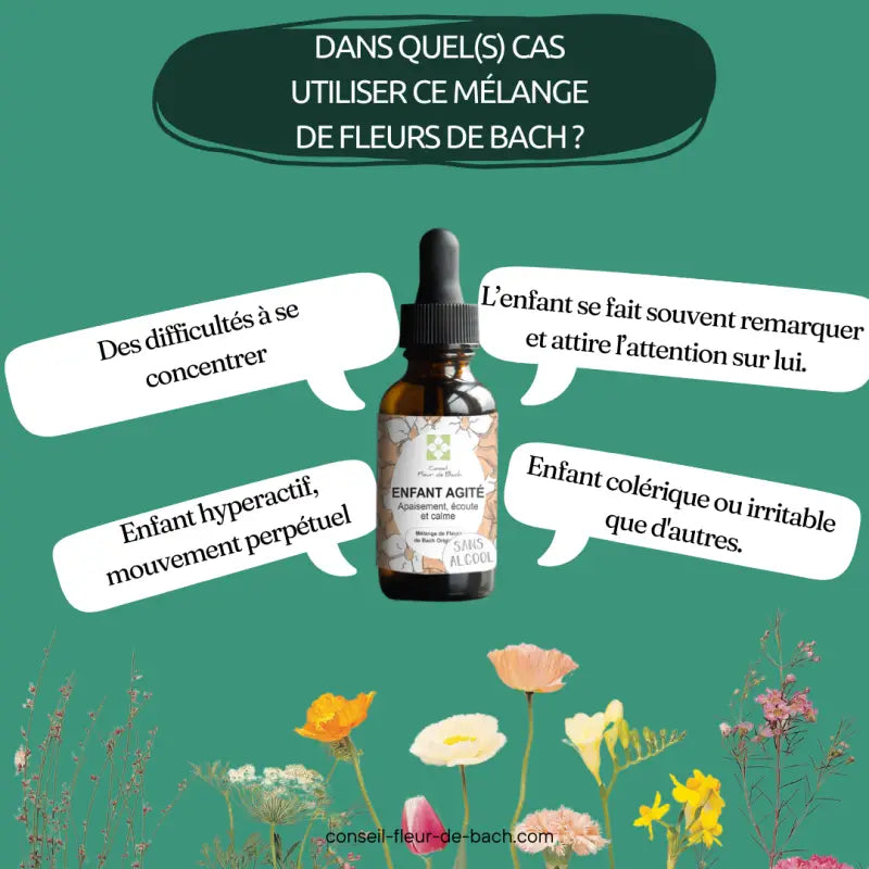 Bachblüten Unruhiges Kind Tropfen von Conseil fleur de Bach, natürliche Unterstützung bei Hyperaktivität, Flasche mit Tropfen.