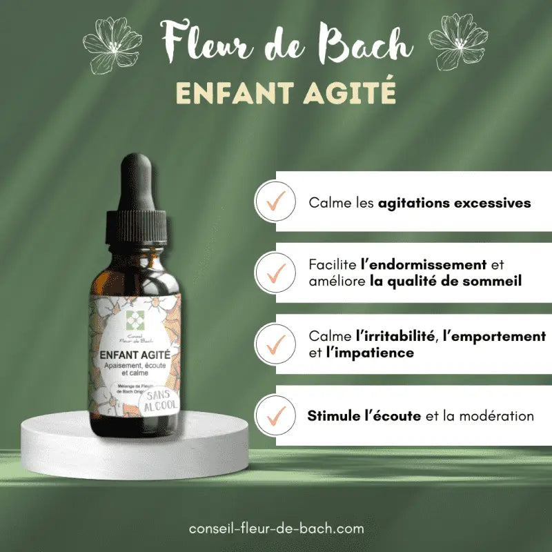 Bachblüten Unruhiges Kind Tropfen von Conseil fleur de Bach, natürliche Unterstützung bei Hyperaktivität, Flasche mit Tropfen.