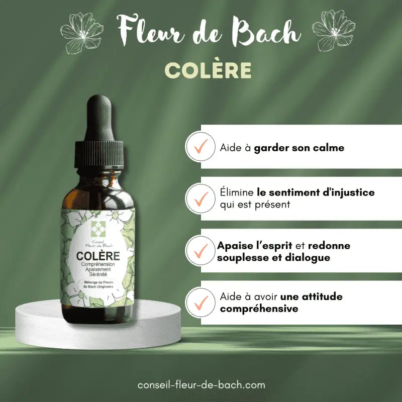 Bachblüten Wut Nahrungsergänzung von Conseil fleur de Bach, Flasche mit Blütenextrakten für innere Ruhe und Gelassenheit