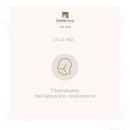  Grafik von ErbaVoglio (dal 1976) mit dem Text „UTILE PER:“, die ein Icon eines menschlichen Kopfprofils zeigt und die Unterstützung des Wohlbefindens der Atemwege („Il benessere dell'apparato respiratorio“) anzeigt.