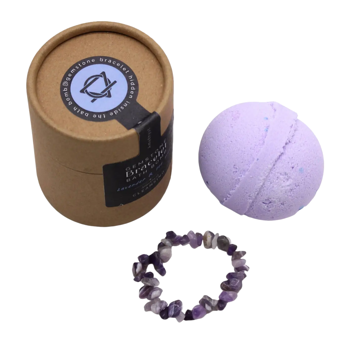 Lavendel duftende badebombe mit amethyst gemstone armband im 4er pack von mana shop für klares wasser