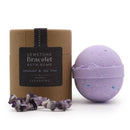 Badebomben 4er-Set mit Amethyst-Edelsteinarmband, Lavendel, Teebaum und Meersalz von Ancient Wisdom – Geschenkset im Mana Shop Schweiz.