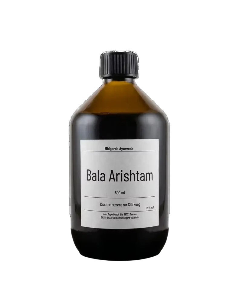 Midgard Kalari Bala Arishtam 500 ml Ayurvedisches Kräuteröl, traditionelles Kräuterferment zur Stärkung und Massage.
