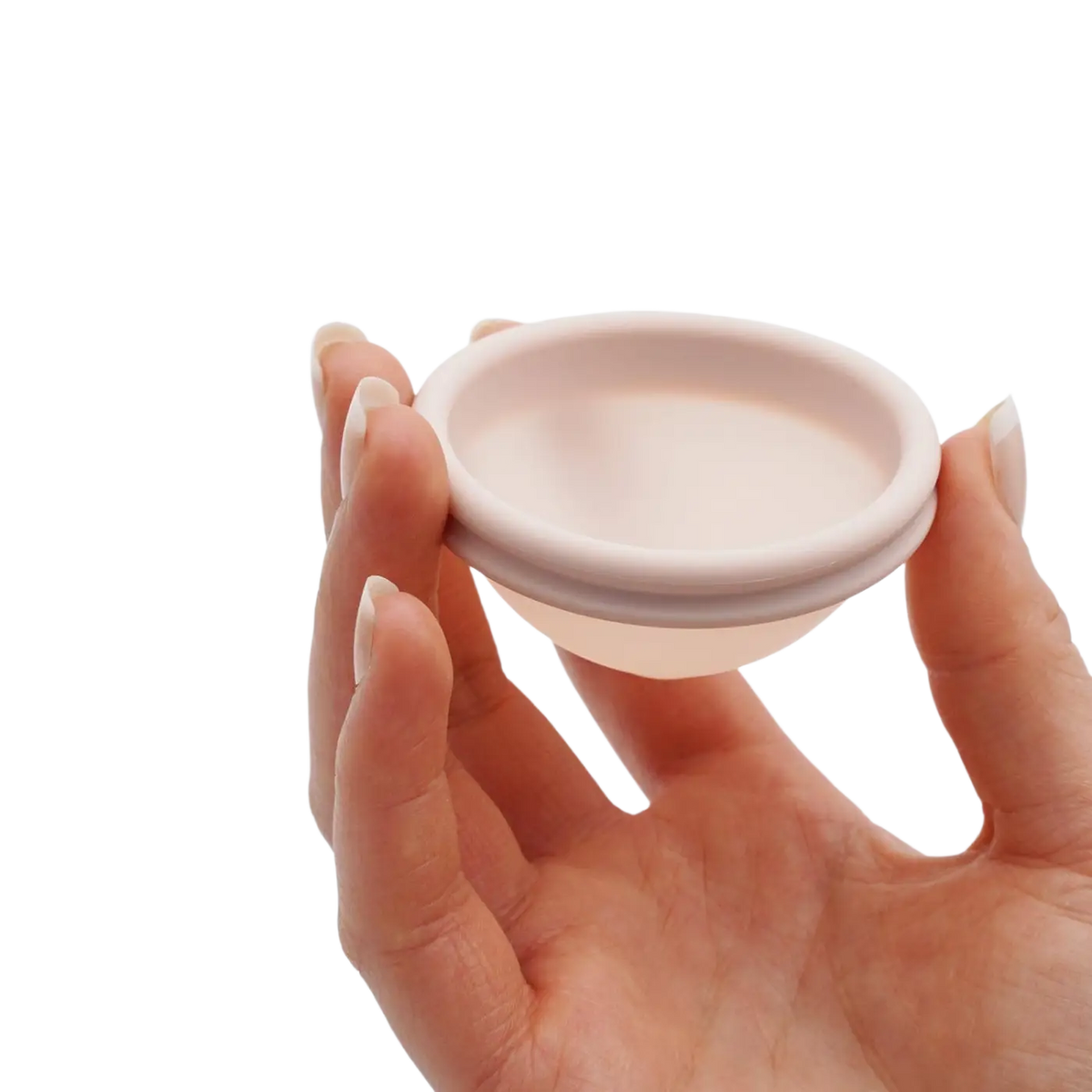 Bamboozy Menstruationsscheibe aus Silikon, flexible und sichere Alternative zu Tampons und Binden, im Nahaufnahmefoto.