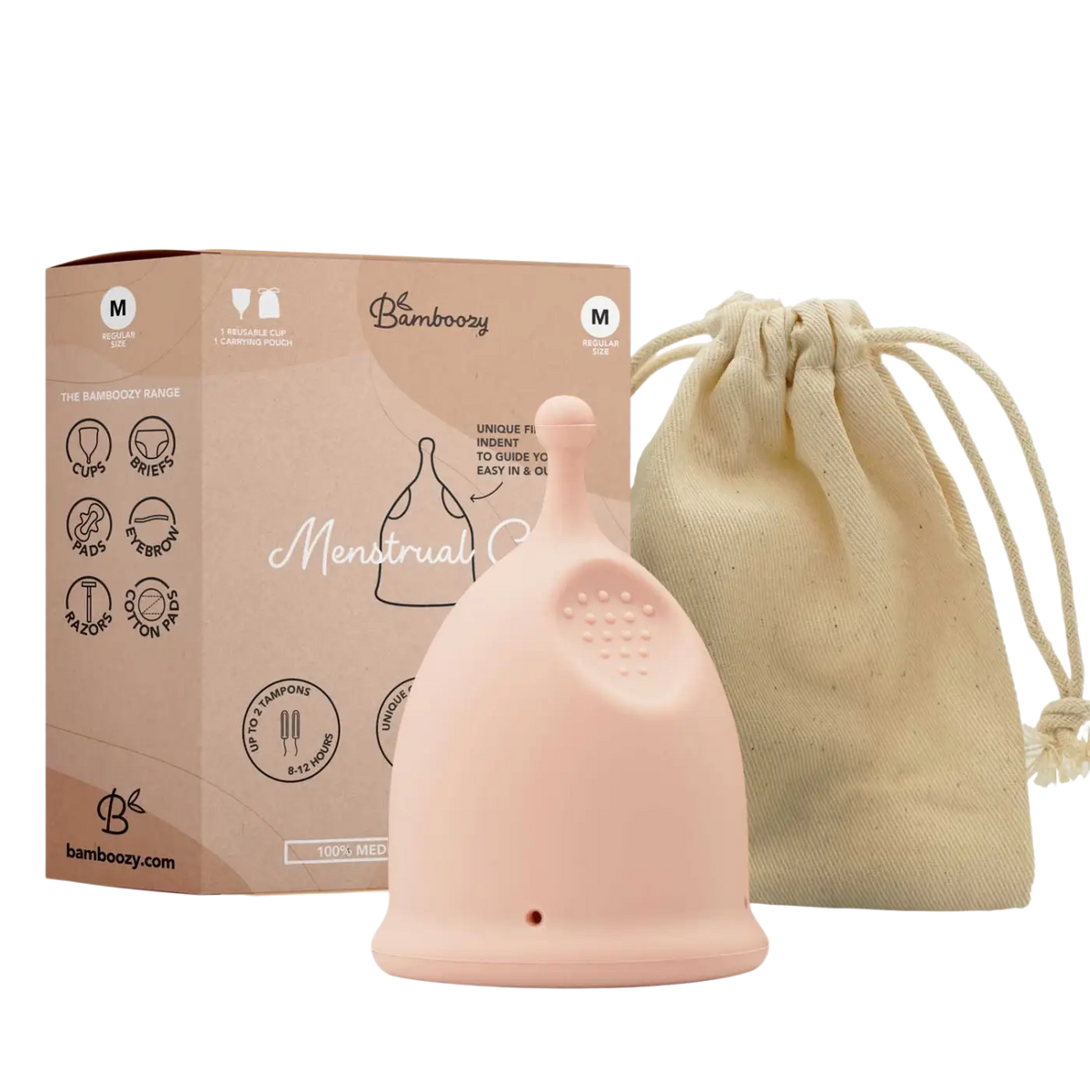 Bamboozy Menstruationstasse v3 aus medizinischem Silikon, bequem und nachhaltig, zeigt die flexible, wiederverwendbare Periodenlösung.