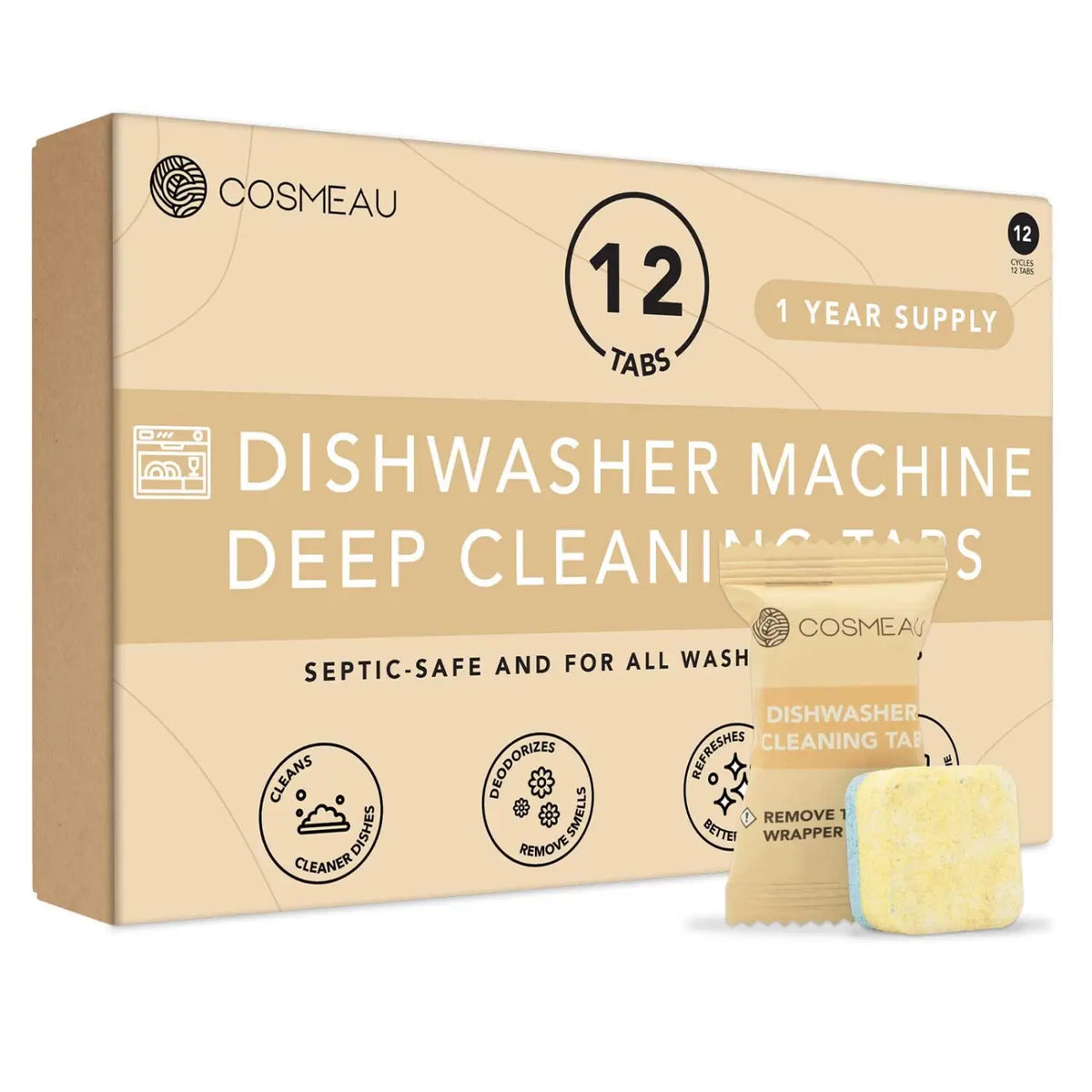 Bamboozy x Cosmeau Geschirrspüler-Tiefenreinigungstabletten in beige, Reinigungstabletten für Geschirrspüler, sichtbare Verpackung