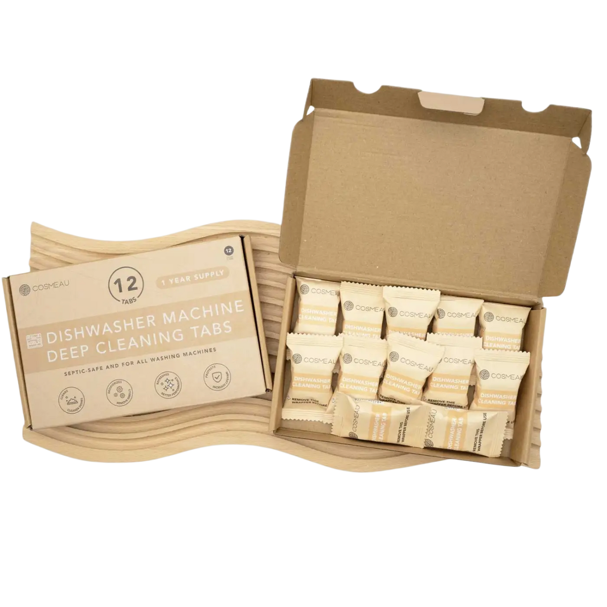Bamboozy x Cosmeau Geschirrspüler-Tiefenreinigungstabletten in Schachtel, Reinigungstabletten für Geschirrspüler, Produktbild