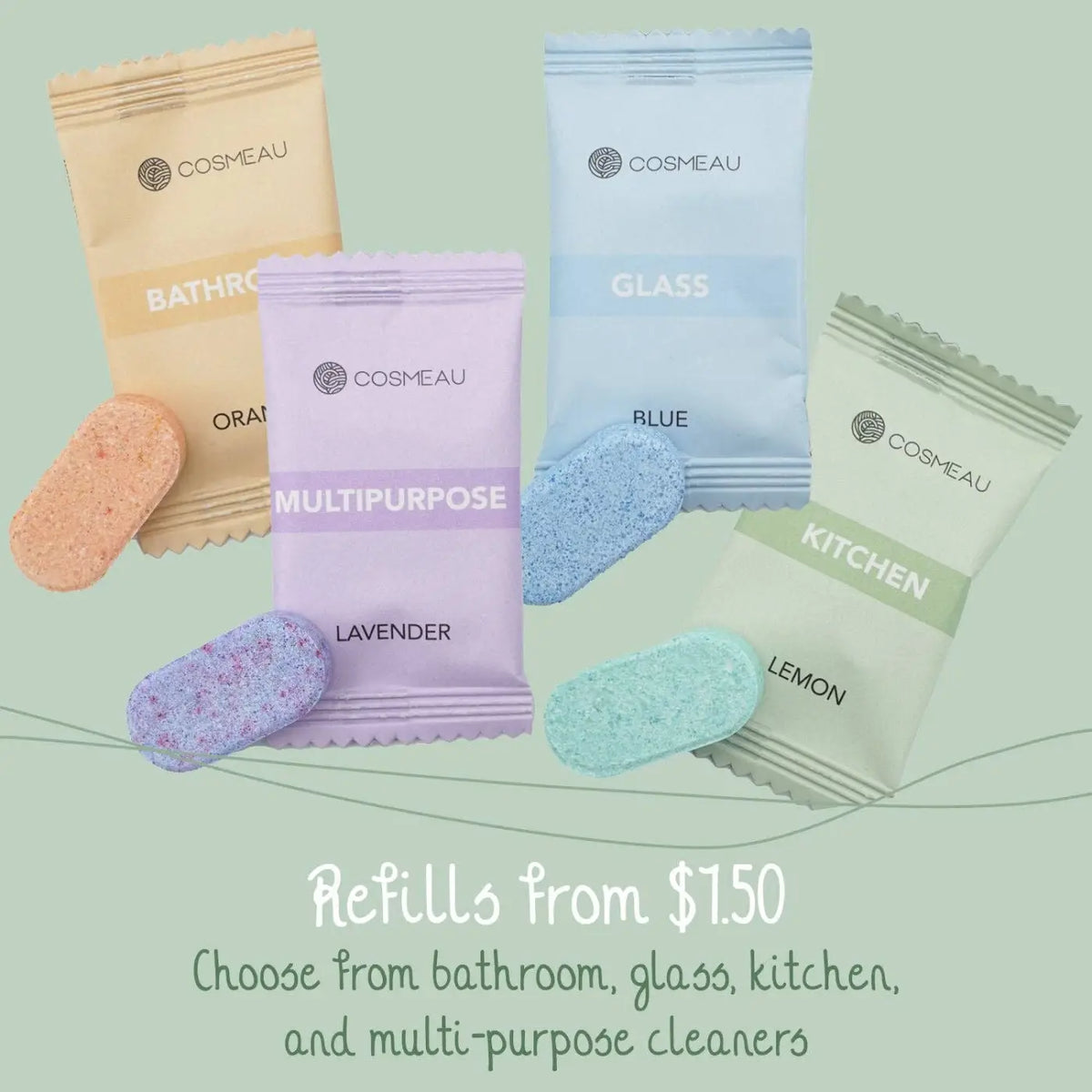 Bamboozy x Cosmeau Küchenreiniger Tabs, Oberflächenreiniger, Nachfüllpackung mit 6 Tabs, umweltfreundliches Reinigungsmittel