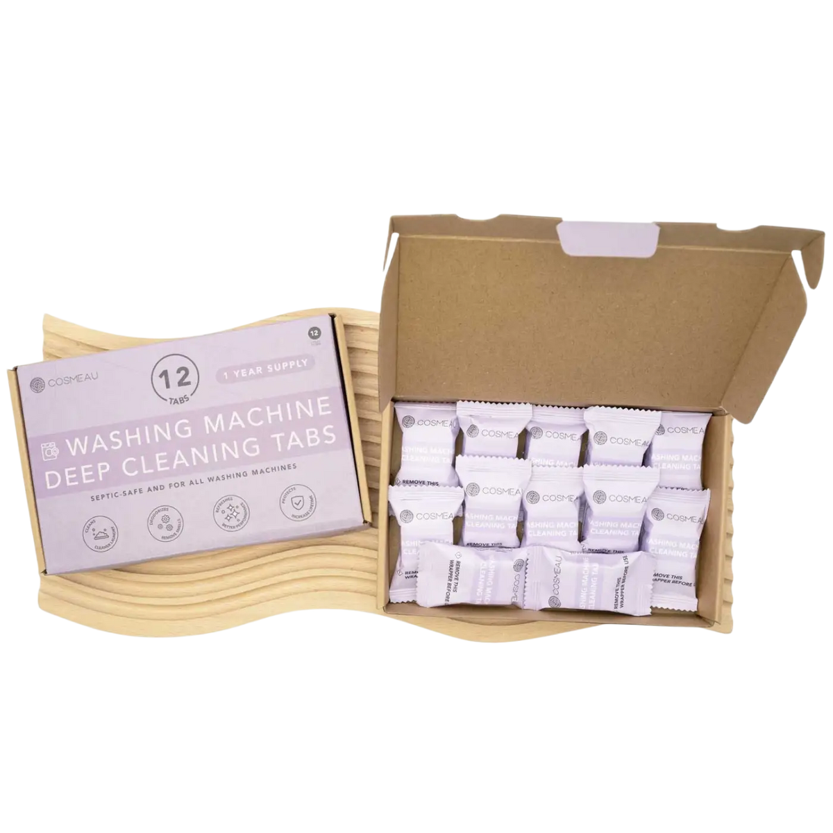 Bamboozy x Cosmeau Tiefenreinigungstabletten für Waschmaschinen, natürliche Waschmittel, Reinigungstabletten in Packung
