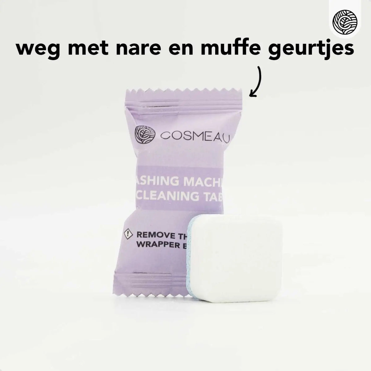 Bambuszy x Cosmeau Waschmittel-Tabs zur Tiefenreinigung von Waschmaschinen, in einer transparenten Verpackung