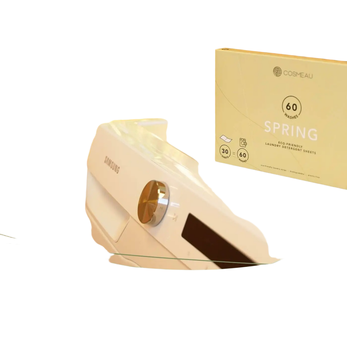 Umweltfreundliche Waschmittel-Wäschetücher von Bamboozy x Cosmeau im Frühlingsdesign, nachhaltige Textilpflege für saubere Wäsche.
