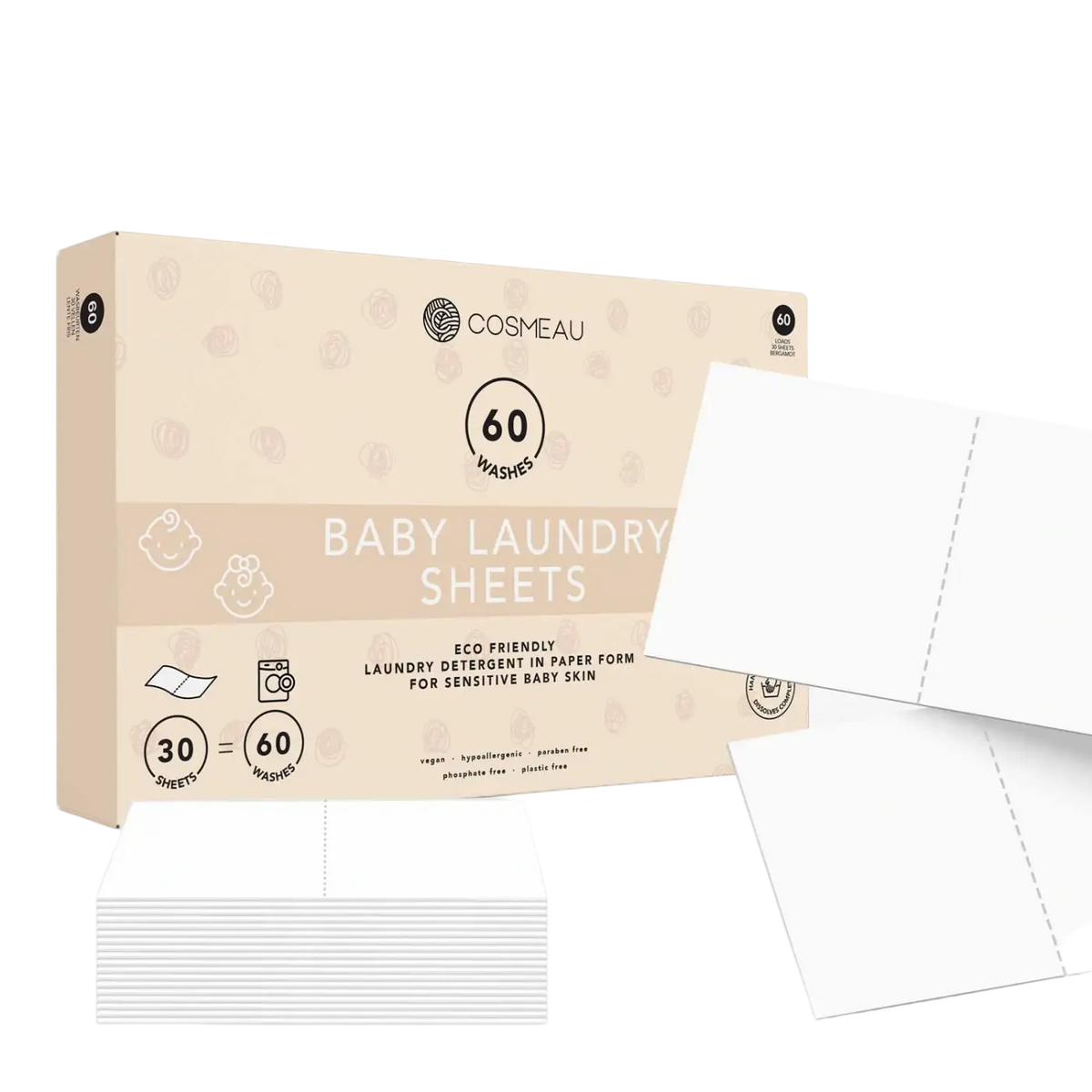 Bamboozy x Cosmeau Baby-Waschstreifen, pH-neutral, umweltfreundliches Waschmittel für sensible Babyhaut, 20 Stück in Verpackung