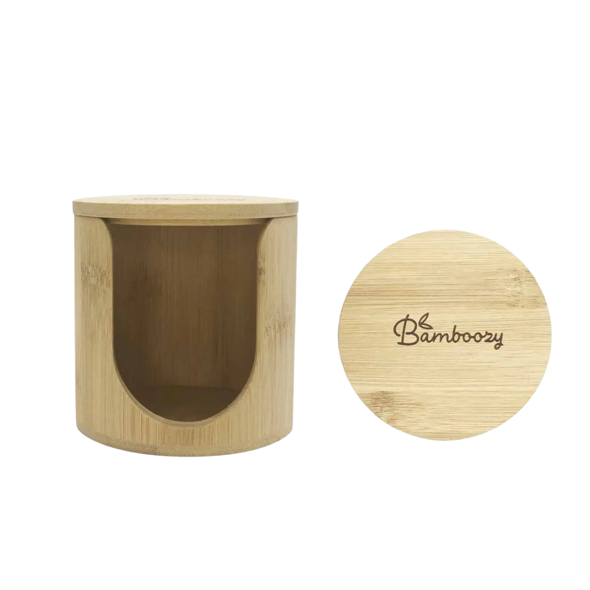 Bambus-Halter für Wattepads von Bamboozy x Cosmeau, elegant und umweltfreundlich, perfekt für nachhaltige Körperpflege.
