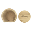 Bambus-halter für wiederverwendbare wattepads mit natürlicher holzmaserung und bambooz logo im mana shop
