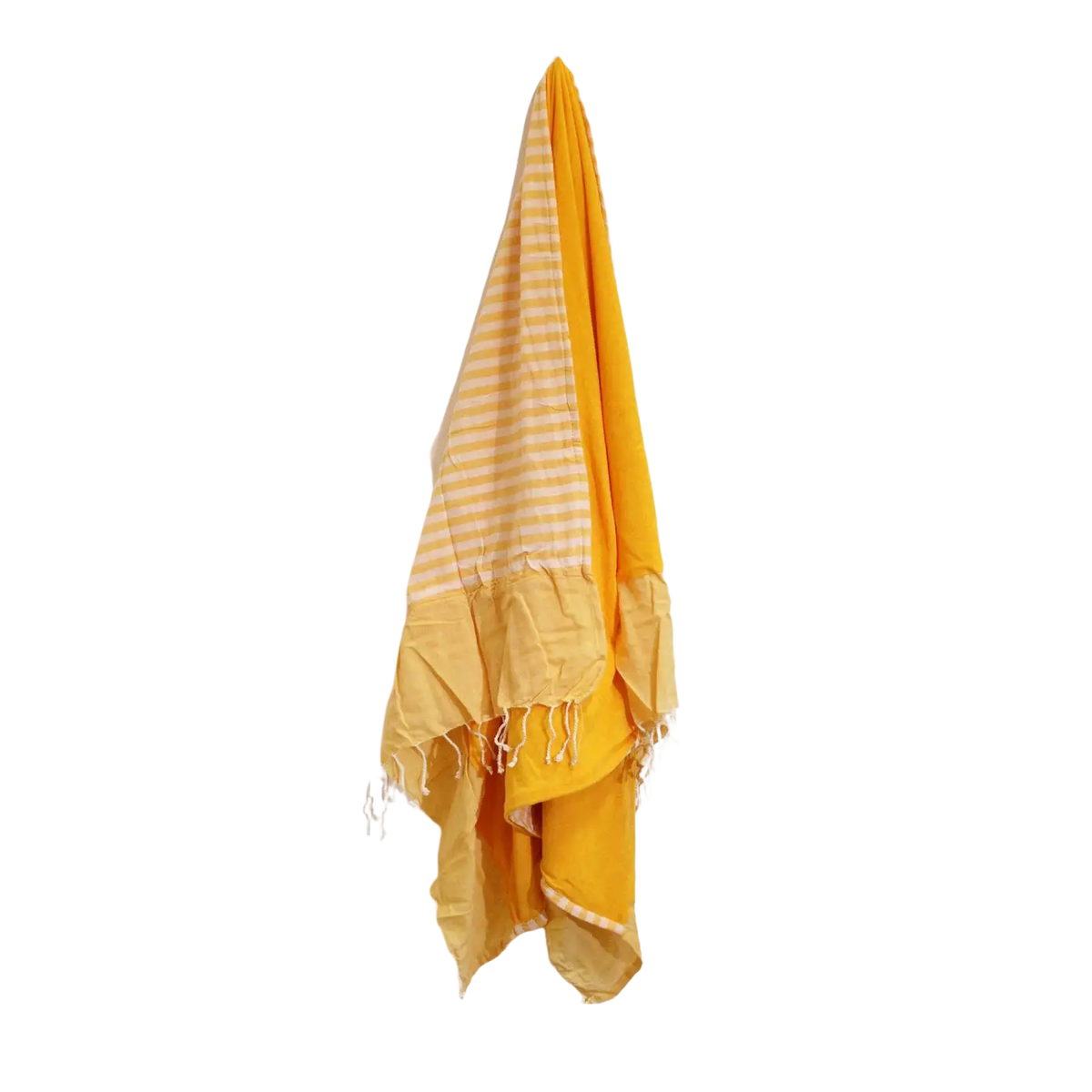Lebendiger gelber Baumwoll-Sarong Lunghi 100x180 cm mit türkischem Muster, von AW Artisan, auf einem weißen Hintergrund.
