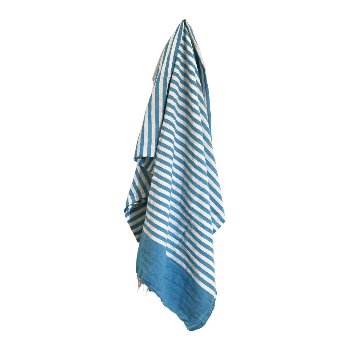 Himmelblauer Baumwoll-Sarong Lunghi, 100x180 cm, mit hellblauen und weißen Mustern, von AW Artisan.