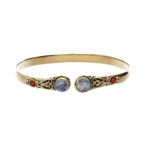 Bronze bracelet with double red moonstone -21-