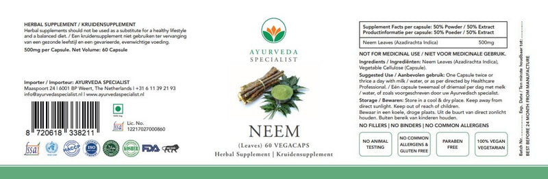 Neem Kapseln 60 Stück – Ayurveda Specialist | Ayurveda Reinigung & Immunsystem
