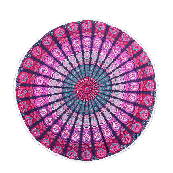 Runde Leinwand Ritualtuch „Lavender Mandala“ mit Baumwollquasten 180cm Durchmesser