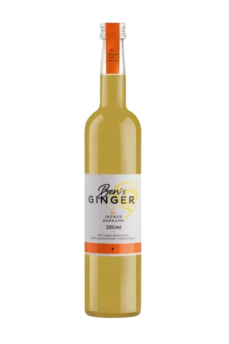 Ben's Ginger Bio Ingwer Kurkuma Sirup in 500ml Flasche, immunstärkender Saft mit Ingwer und Kurkuma, antioxidativ.
