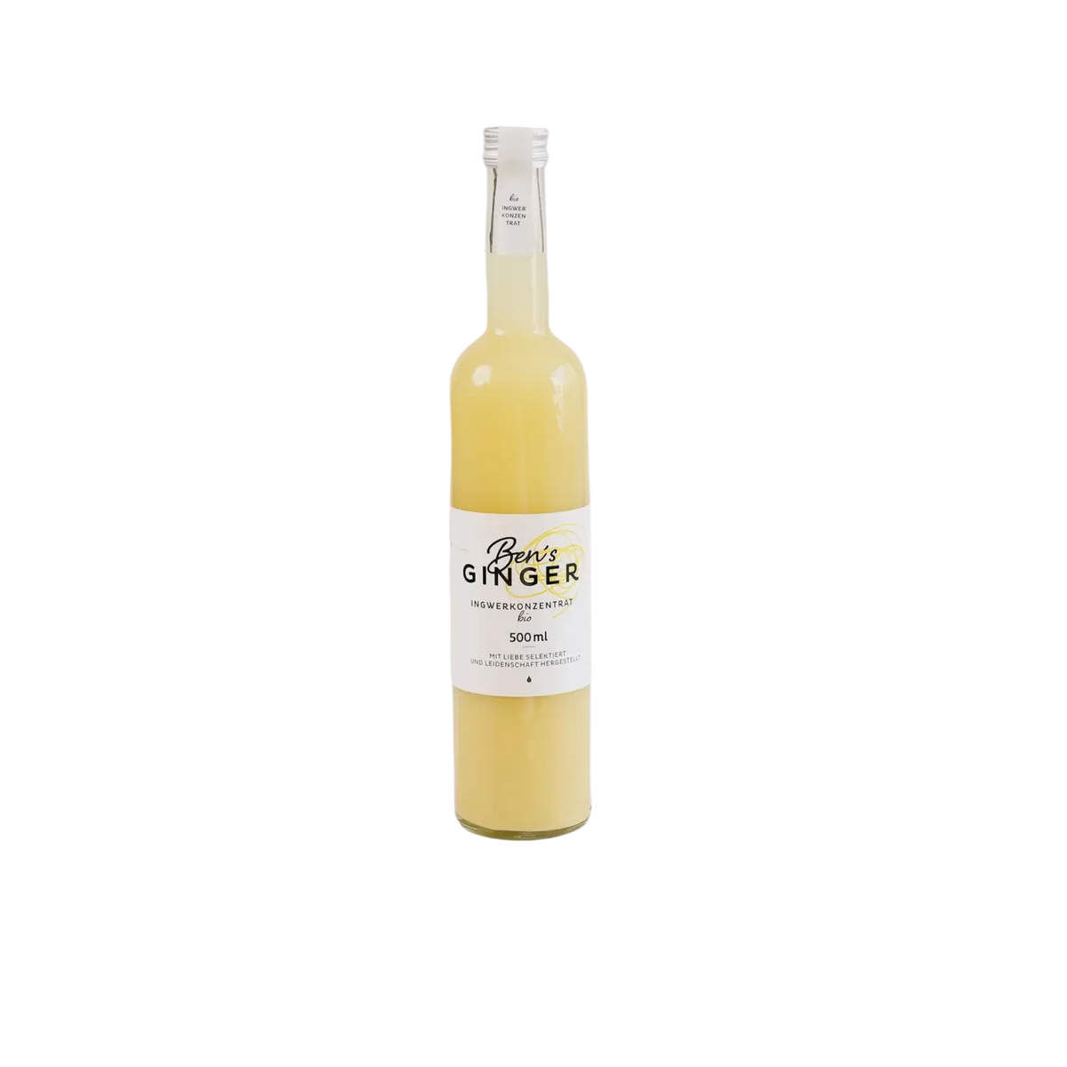 Ben’s Ginger Bio Ingwer-Konzentrat als natürlicher Sirup mit frischem Ingwer für Immun und Energie, in einer Flasche.