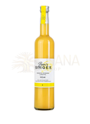 Eine schlanke glasflasche ben’s ginger ingwer bio shot mit gelber flüssigkeit für verdauung und vitalität